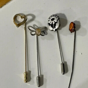 Vintage Lot of 4 Hat Pins Floral Sweden Wood Metal